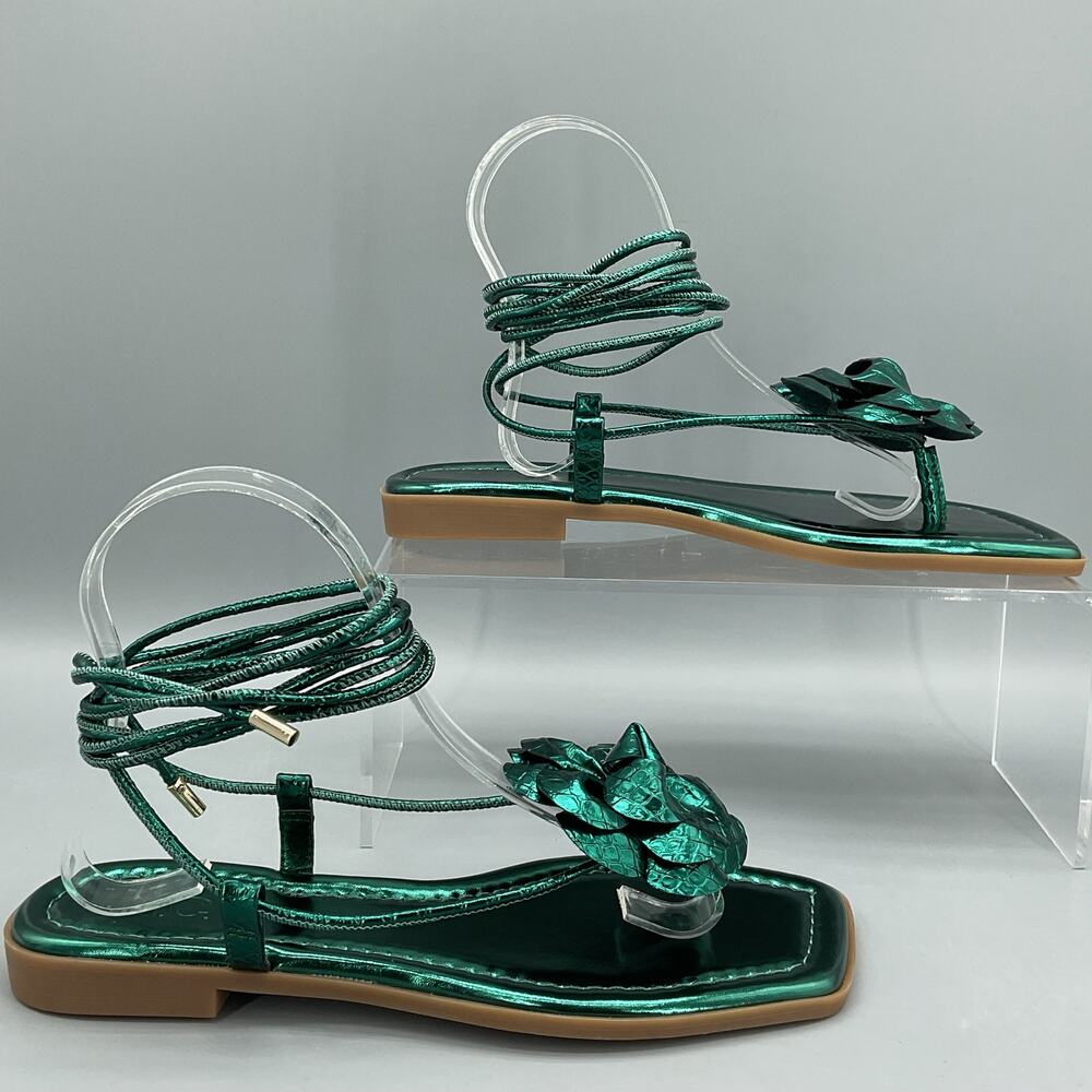 NEW I.N.C. Women’s Gilma Flower Lace up Sandals Emerald Size 7M